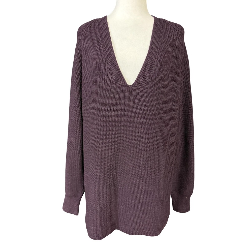 Athleta Sweater Womens M Purple Merino Wool Blend V Neck Raglan Knit 354141-01